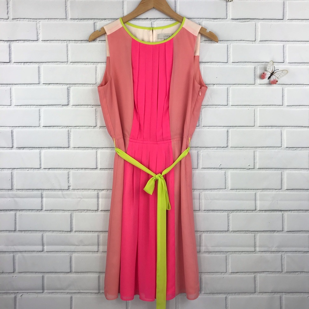 LOFT Color Block Sleeve Belted Dress #300584